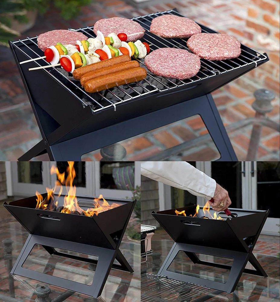 Black Steel BBQ Portable & Foldable Charcoal Barbecue Grill